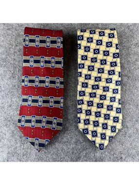Geoffrey Beene Tie Lot 2 Mens Silk Multicolor Geometric Classic Business USA